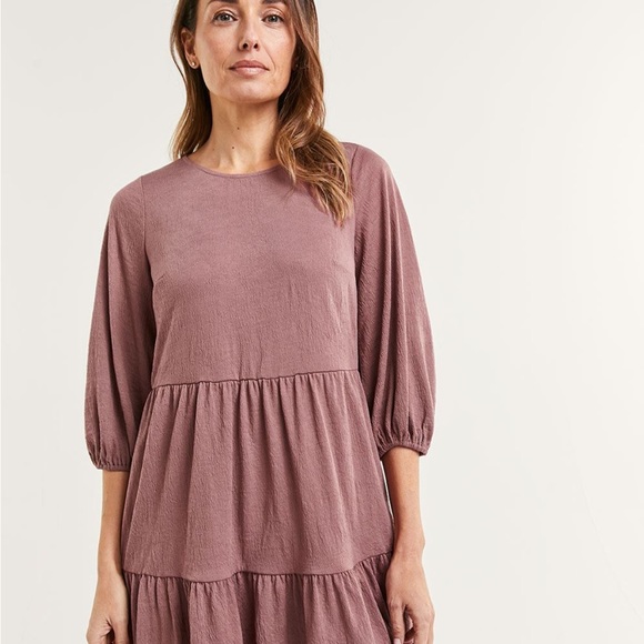 3/4 balloon sleeve tiered textured swing dress - Picture 2 of 6